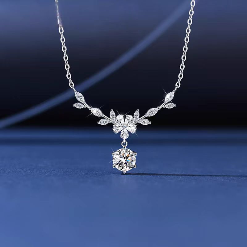 Versatile Autumn and Winter Floral Wheat Ear Necklace for Women, One Carat Diamond, Factory Direct Delivery, High-End Simple Birthday Gift Versatile Autumn and Winter Floral Wheat Ear Necklace for Women, One Carat Diamond, Factory Direct Delivery, High-End Simple Birthday Gift