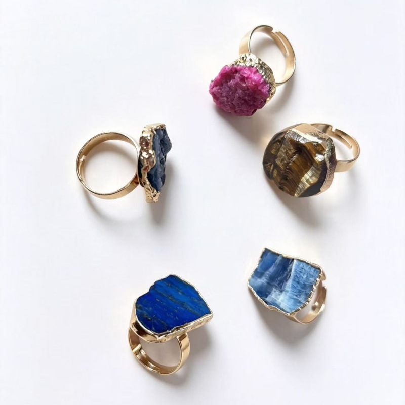 Cross-Border Natural Stone Crystal Cluster Galaxy Ring Crystal Raw Stone Gold-Plated Open Ring Jewelry Wholesale