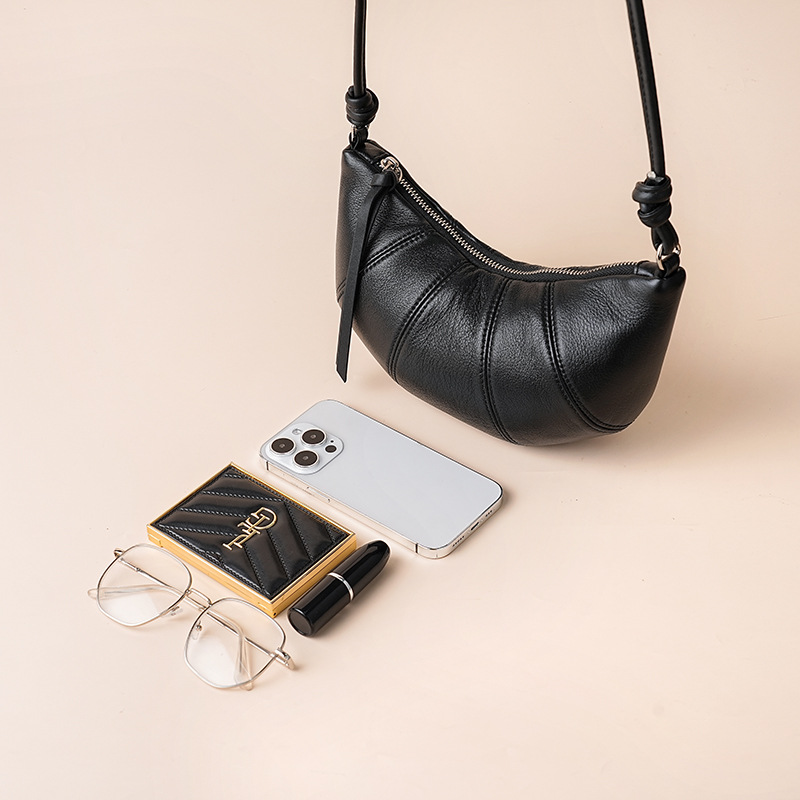 Top Grain Cowhide Leather Hobo Bag - Genuine Leather Shoulder & Crossbody Bag, Summer Fashion Casual Versatile Luxury Dumpling Bag For Women - Thumbnail 4