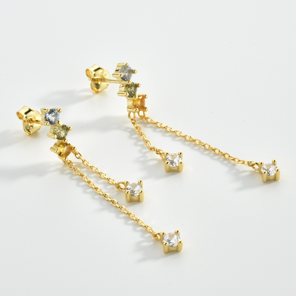 Holiday, Daily Occasion 1 Pair 18K Gold Plated 925 Sterling Silver Zircon Geometric Drop Earrings