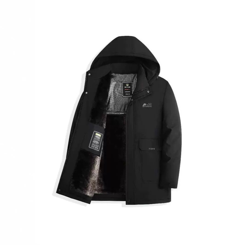 New Winter Long-Sleeved Cotton Coat for Middle-Aged and Elderly People, Hooded, Thickened, Mid-Length Jacket, Graphite Parka, Dad's Cotton Coat