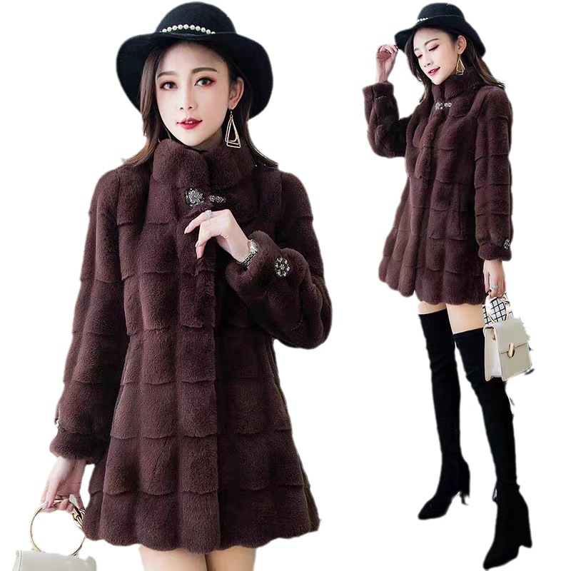 Damenbekleidung Angebot an dänischem Nerz Herbst und Winter neuer Pelzmantel für Damen mittlere Länge schlankmachender schlanker Nerzsamt Damenbekleidung_voghion.com