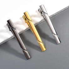 欧美跨境新款黄铜长方形斜纹领带夹简约商务光面衬衫西服领带夹男