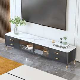意式轻奢岩板电视柜现代简约玻璃时尚小户型电视机柜茶几组合