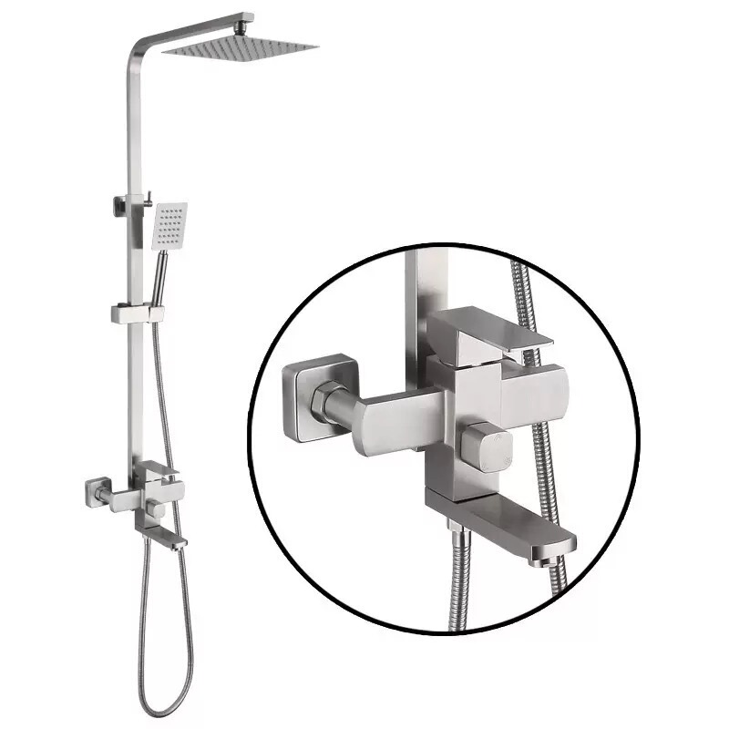 304 stainless steel square shower suit foreign trade engineering bathroom shower faucet booster handheld nozzle