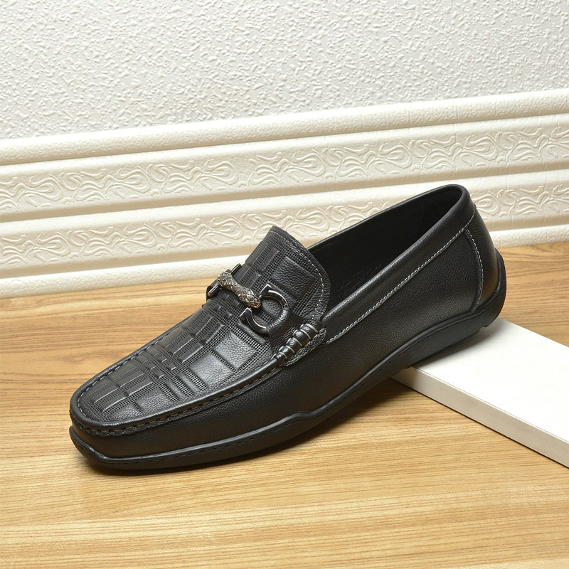 2025 новых мужских повседневных туфель из мягкой тиснёной кожи первого слоя, мужские низкие слипоны оптом