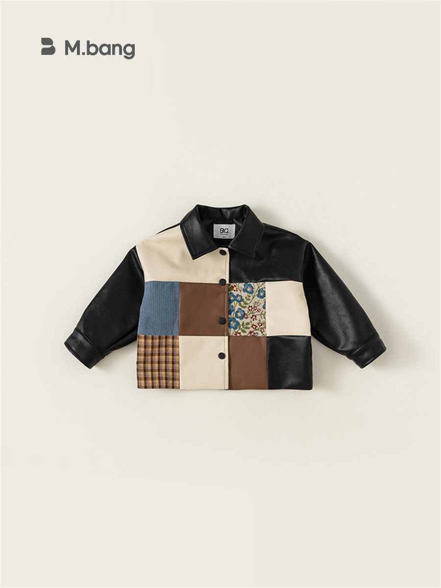 Ropa infantil Youbao, nueva chaqueta de cuero para niños, estilo versátil de primavera y otoño, con diseño de patchwork elegante.