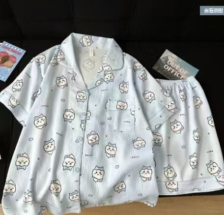 Comercio exterior de Vietnam verano nuevo estilo nube rebeca de algodón solapa dulce pijama de dibujos animados pantalones cortos de manga corta traje de servicio a domicilio para mujer