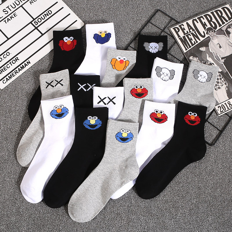 Sesame Street Socks Men's Mid-Calf European and American Fashion Trendy Spring and Summer Korean Style Cartoon Student Sports Cotton Socks Sesame Street Socks Men's Mid-Calf European and American Fashion Trendy Spring and Summer Korean Style Cartoon Student Sports Cotton Socks
