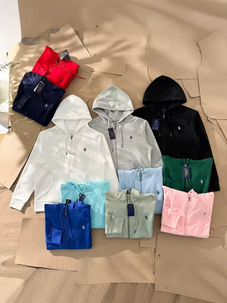 Cross-Border Thirteen-Color Rl Basic Pony Embroidery Logo Hooded Sweatshirt Unisex Zipper Jacket Trendy