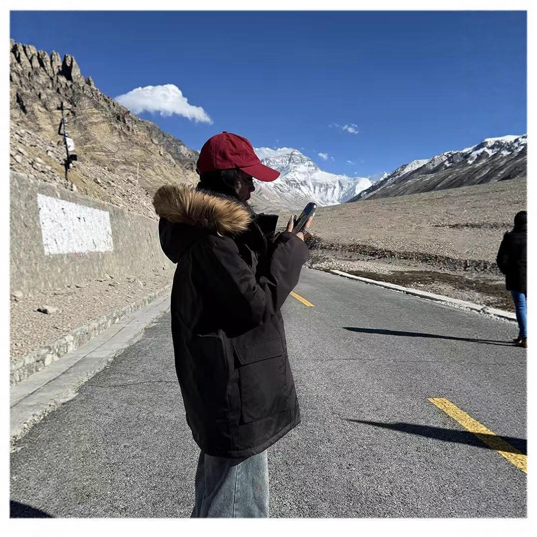 情侣工装羽绒棉服女2025年新款中长款大毛领加厚派克服冬季外套