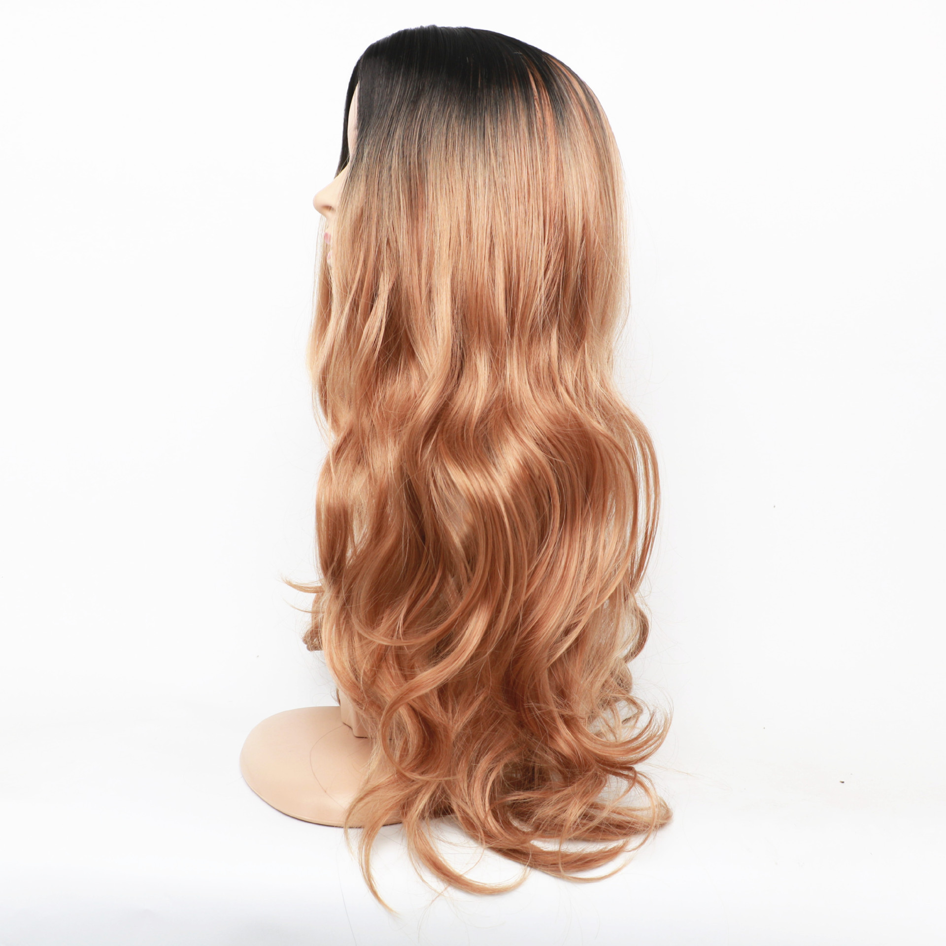 Perruque synthétique nouvelle perruque femme noir marron dégradé cheveux longs bouclés Rose maille haute température soie fibre chimique bandeau_voghion.com