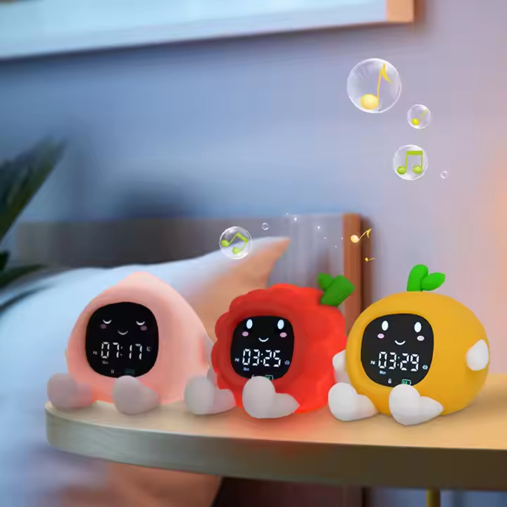 Despertador de fruta creativo lámpara de noche original soporte de teléfono celular de silicona lámpara de noche luz de atmósfera de cabecera de cama tiempo de cambio de color
