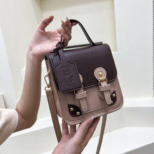欧美包单肩斜挎撞色包女包2022新款英伦复古时尚学院风手提小方包