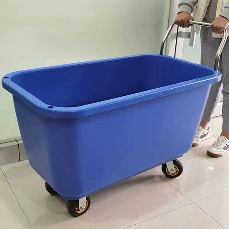 Утолщённая четырёхколёсная тележка для кормов, транспортная тележка, кормушка, толкающая тележка, разбрасыватель, двойного назначения для сухого и влажного использования.