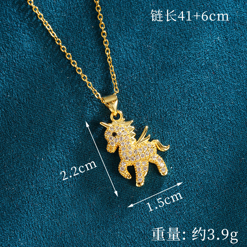Collar de oro de arena vietnamita Pendientes de unicornio de diamantes con incrustaciones de lujo ligero de nicho