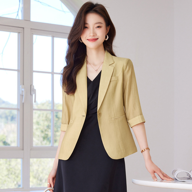 Thin Tencel Suit Jacket for Women 2025 New Summer Mid-Sleeve Small Short Casual High-End Small Suit