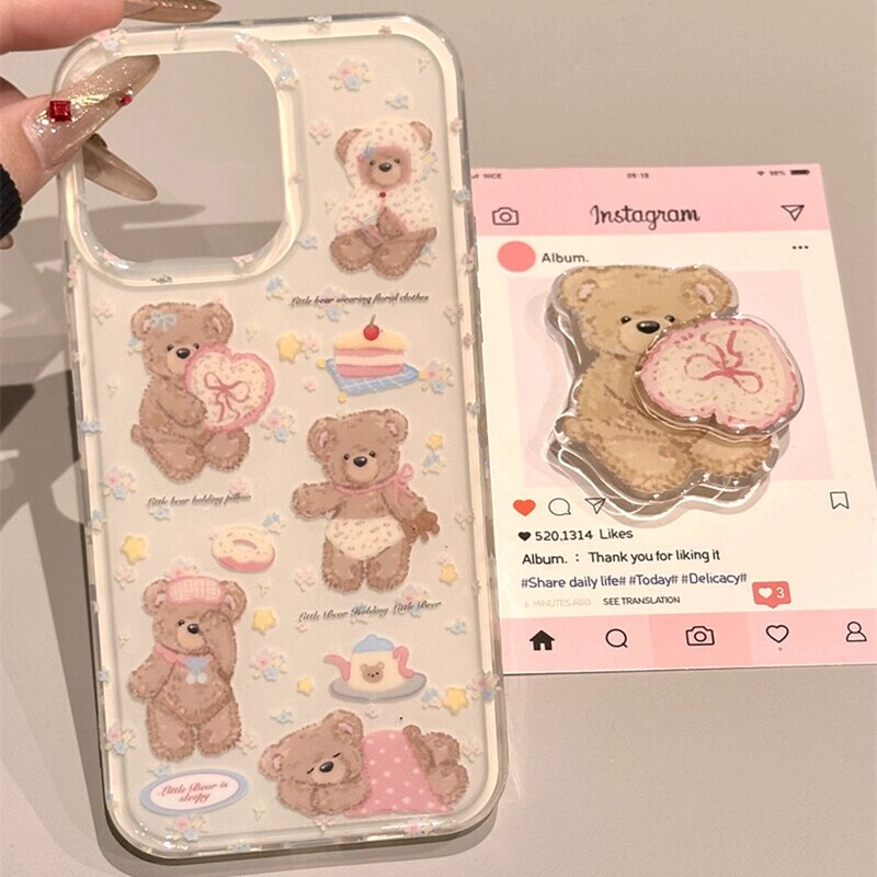 Korean-Style High-End Floral Five-Bear Plush Stand Suitable for Apple 17 Phone Case iPhone 16 Pro Max