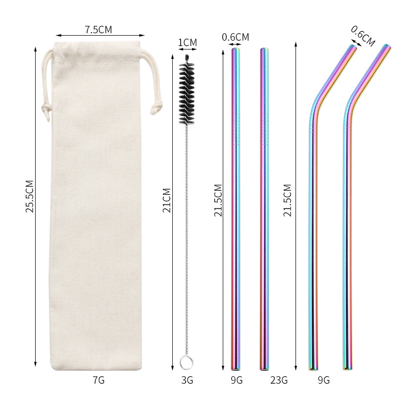 Traje de paja de acero inoxidable 304 especial transfronterizo de Amazon de color chapado en titanio tubo de bebida de metal café leche té paja