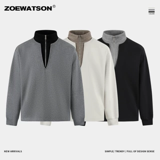 ZOEWATSON男装跨境假两件半开拉链重磅卫衣26秋季设计感休闲长袖