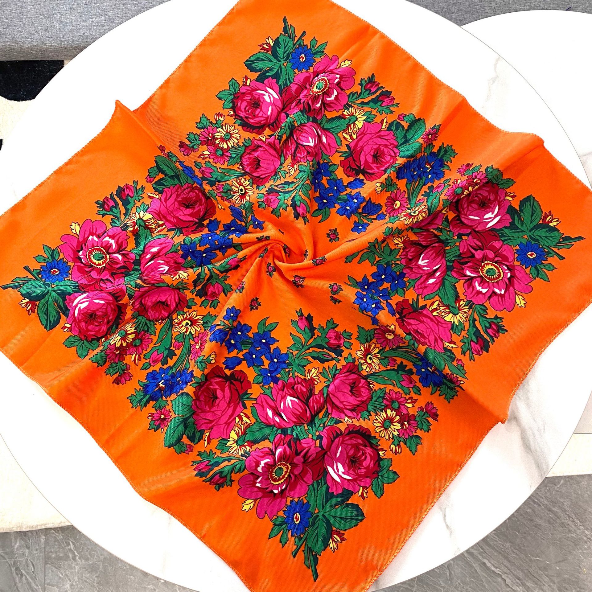 Holiday Occasion Artificial Cotton Material Flower Pattern Women's Retro Ethnic Style Bohemian Flower Artificial Cotton Printing Silk Scarf