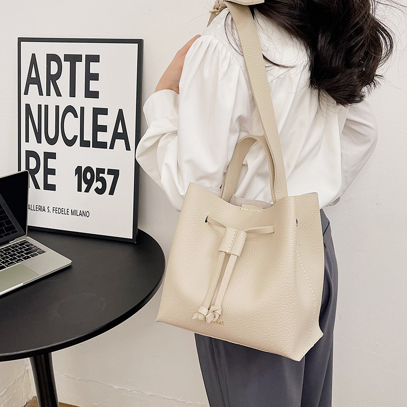 Shangxin DIY hecho a mano bolsa de cuero de la PU bolso de cubo con cordón bolsa de material casero coreano Estómago Grande Rey bolso de hombro portátil para las mujeres