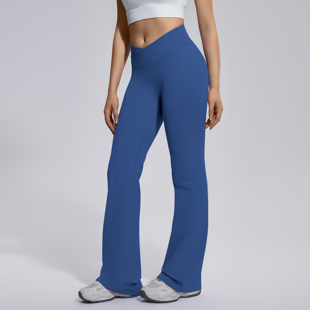 Cross-border sin costuras, piernas anchas, cintura cruzada, caderas, abdomen elástico, pantalones de boquilla, ropa de yoga para mujeres