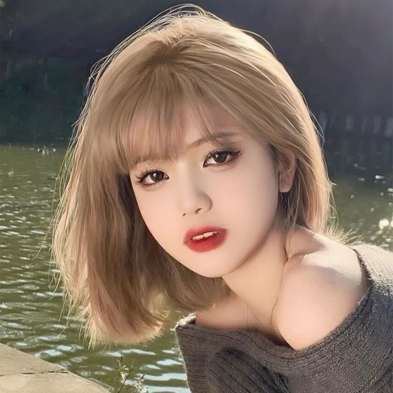 Short Hair Wig Women's New Wave Head Full Head Cover Natural Simulation Summer Breathable Short Straight Hair Full Top Wig Cover