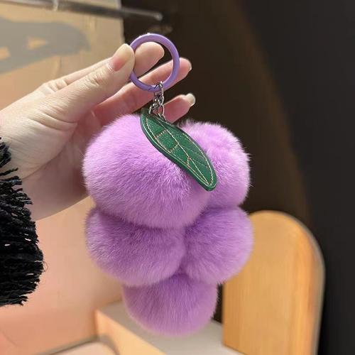 Cute Grape Imitation Rex Rabbit Fur Bag Pendant Net Celebrity Plush Ball Car Keychain Pendant Accessories for Women