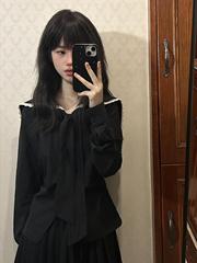 秋季学院风海军领衬衫套装女秋小个子巨好看的早秋一整套日系穿搭