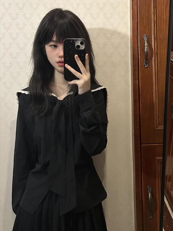 秋季学院风海军领衬衫套装女秋小个子巨好看的早秋一整套日系穿搭|undefined