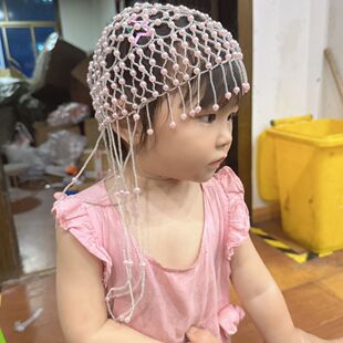 Children's Pink Tassel Pearl Hat Beaded Headdress Tassel Hat Tassel Headdress Photo Studio Photo Accessories