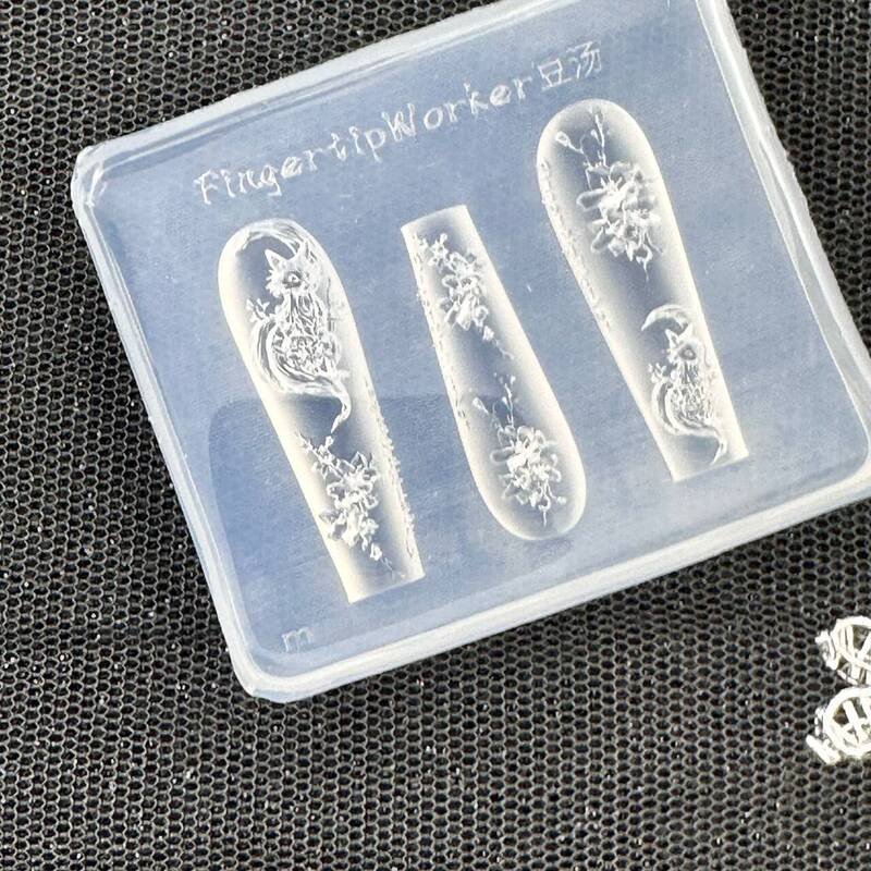 新款热卖小众精致清冷桃花桃花狐狸3d立体美甲装饰手工硅胶模具|undefined