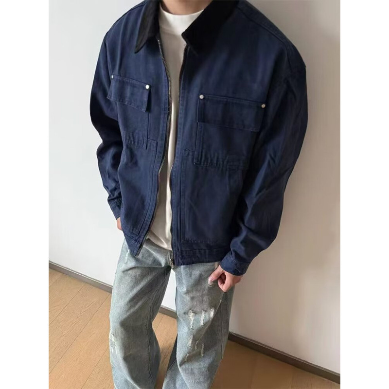 美式复古简约百搭工装夹克男女款春秋季翻领休闲情侣宽松休闲外套