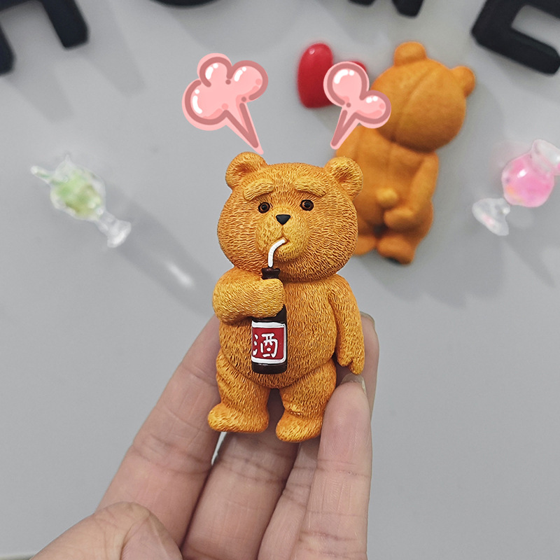 かわいいアメリカンイン飲酒クマ冷蔵庫マグネットクリエイティブ漫画 3D 磁気装飾ホールボード吸引|undefined