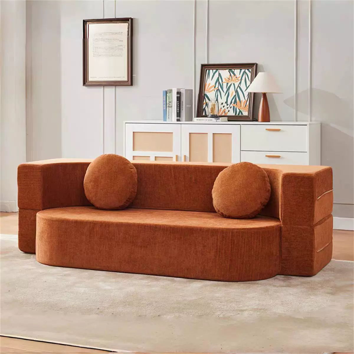 真空压缩沙发可折叠两用布艺中古风小户型客厅卧室家用