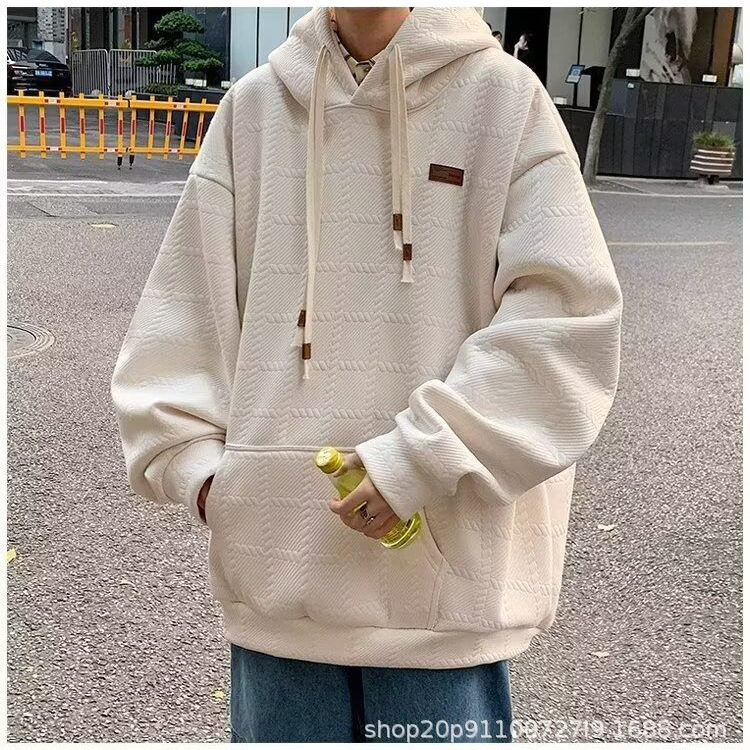 Hong Kong Style Heavyweight American Retro Waffle Double Rope Sweatshirt Men's Spring and Autumn Loose Handsome Trendy Brand High-End Hooded
