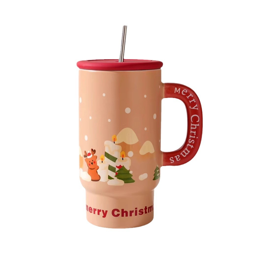 Creativa de dibujos animados tazas de Navidad tazas de agua de paja tazas de café de cerámica de gran capacidad tazas de oficina personales regalos tazas