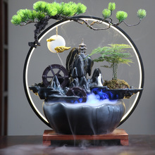 新中式陶瓷流水摆件循环水车办公室招财客厅加湿假山喷泉茶桌造景