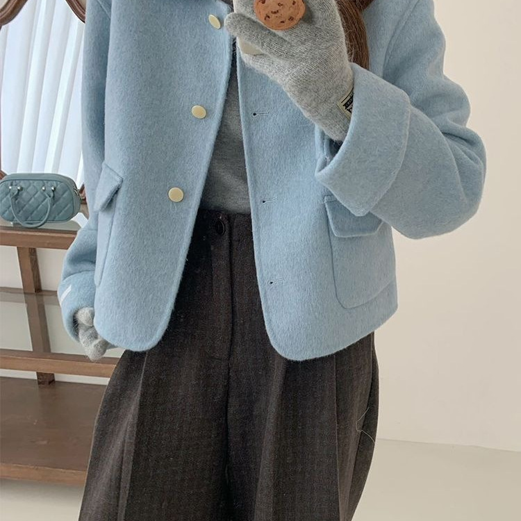 厂家2025新款娃娃领羊毛呢外套女短款减龄小香风双面绒大衣韩版洋