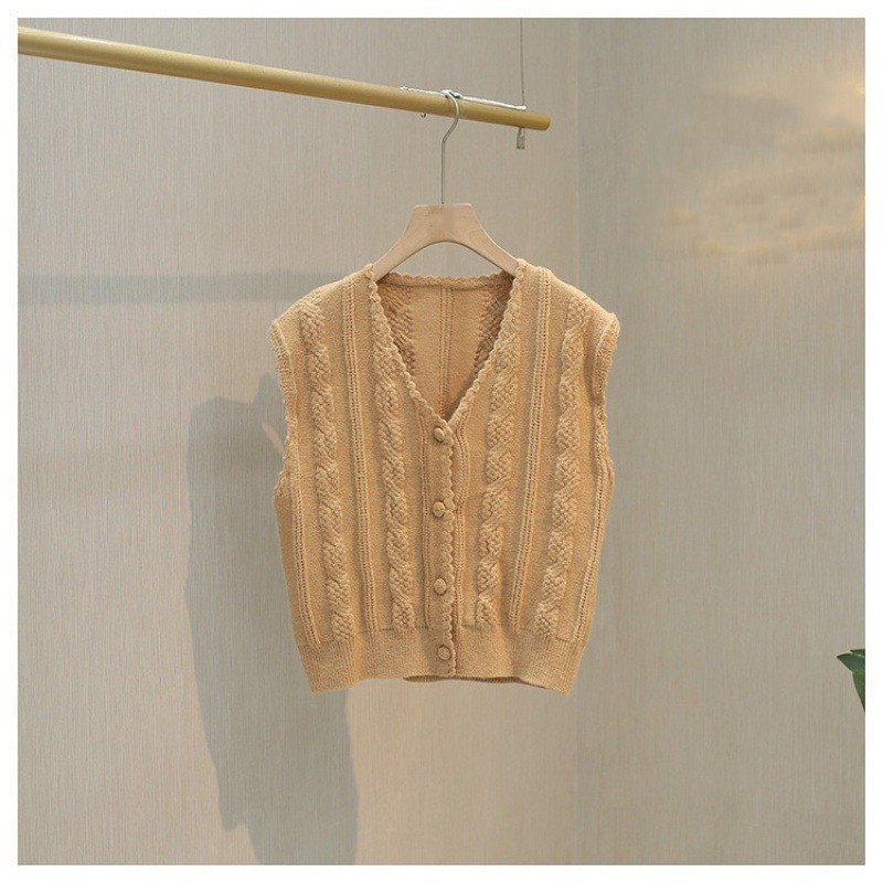2023 a principios de otoño nuevo top pequeño cardigan de punto de las mujeres suéter chaleco sin mangas corto color sólido todo a juego image 10