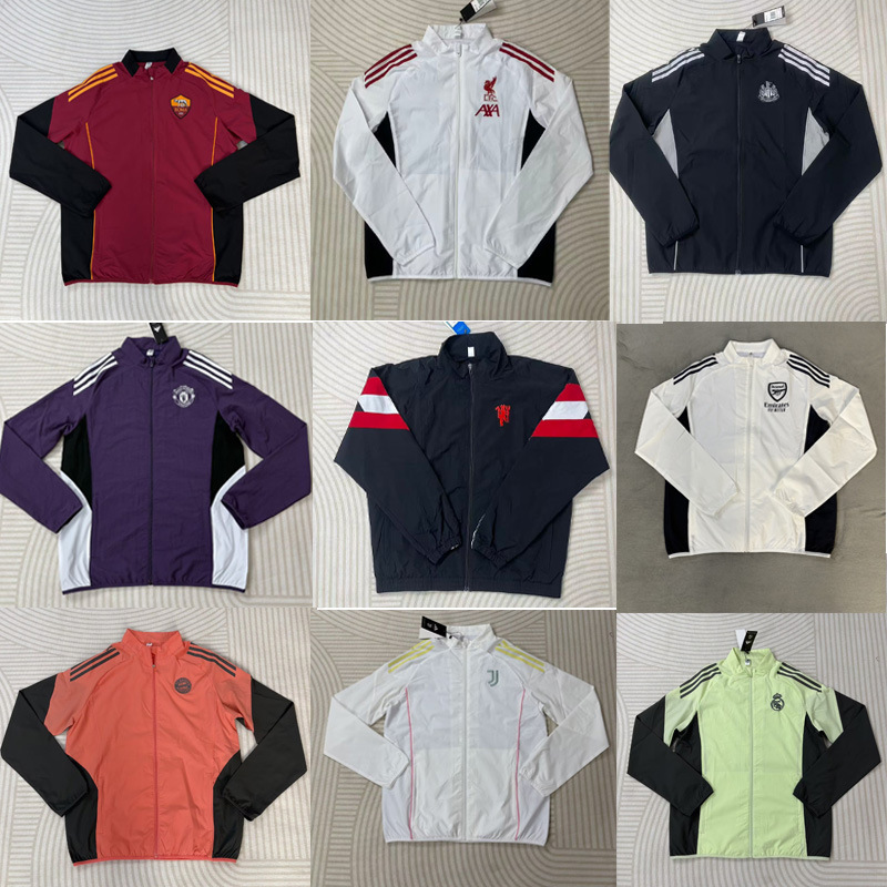 2526 Season New Winter Jacket Double-Sided Windbreaker Liverpool Real Madrid Barcelona Juventus Rome Football Uniform