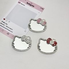 新商品のアニメ合金の大きい猫の頭の携帯のケースの鏡のDIY化粧の鏡の装飾品はダイヤモンドの蝶結びの猫の部品を入れます。