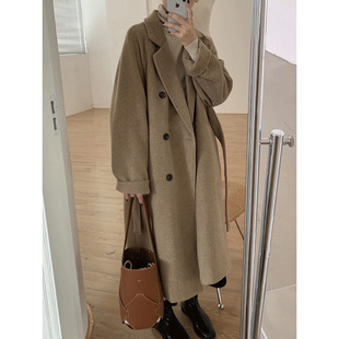 Woolen Coat Women's 2024 Mid-length Autumn and Winter New Hepburn Style Elegant Small Loose Thickened Woolen Coat