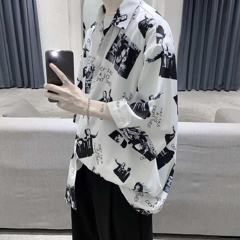 Shirt Men's Abstinence Style Cold Shirt Duffian Handsome Neutral Style Japanese Style Summer Seven-Sleeve Top Korean Fashion