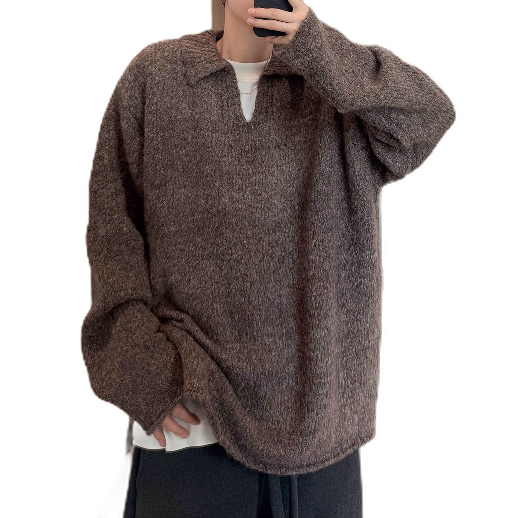 Explosiones transfronterizas de tamaño grande europeo polo camiseta de cuello V camiseta de punto suéter hombre camiseta de estilo viejo fábrica al por mayor