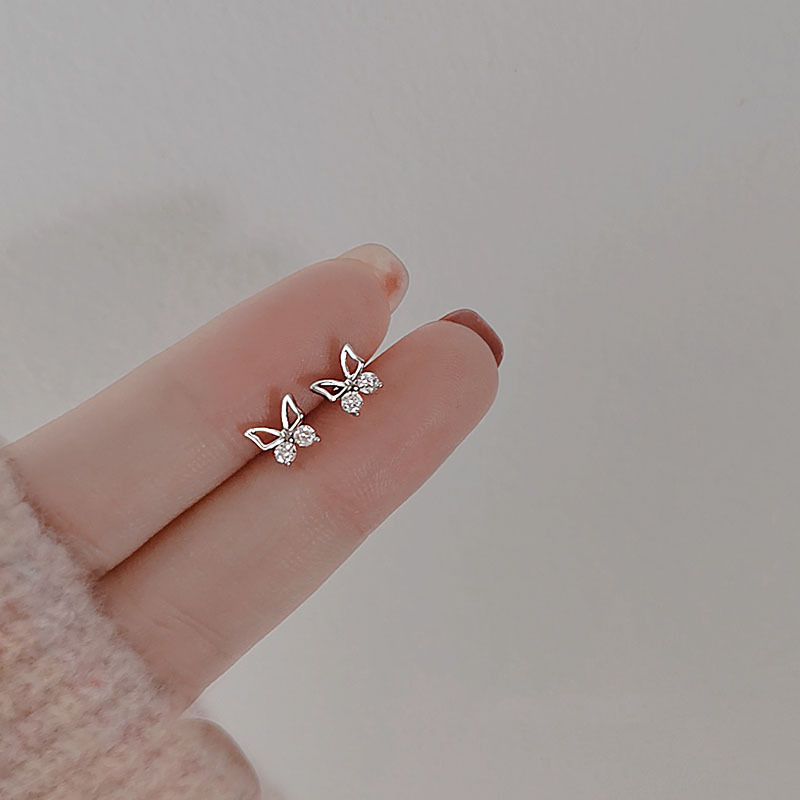 Sunburst Hollow Sparkling Diamond Butterfly Stud Earrings For Women_voghion.com