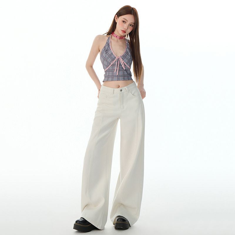 White Wide Leg Pants Jeans Women's 2025 Summer New High Waist Design Loose Small Casual Mop Pants