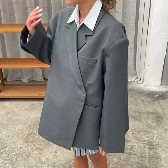 Трансграничная европейская и американская мода AliExpress, популярный 3-цветный пиджак с лацканами и боковыми пуговицами