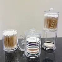 Акриловая коробка для ватных палочек, двухслойная прозрачная с пылезащитной крышкой, 2 в 1